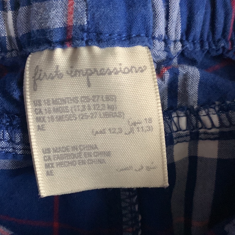First Impressions Blue T-Shirt and Blue Plaid Shorts 18 Months - Picture 6 of 6